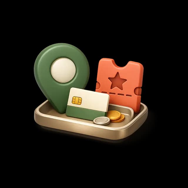 A stylized venue marker, ticket, and payment tray icon for pay-at-the-event bookings.